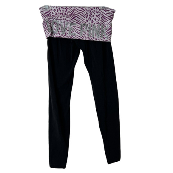 PINK Victoria's Secret Pants - PINK Leggings XS Black Yoga Pants Spellout Sequin Stretch Sweat Victorias Secret